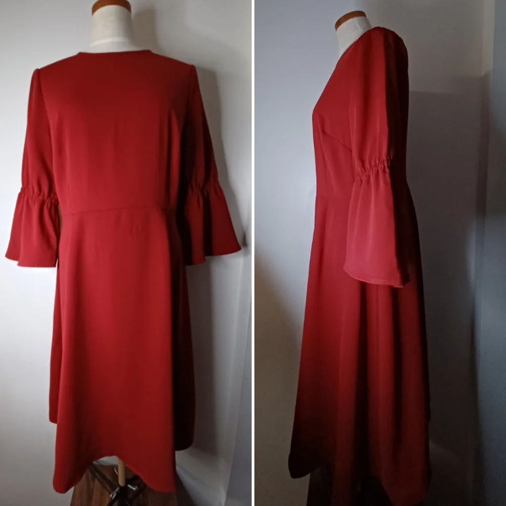 J.Jill Christian Siriano Fit and Flare Bell Sleeve Dress Ruby Red Womens 10 / M